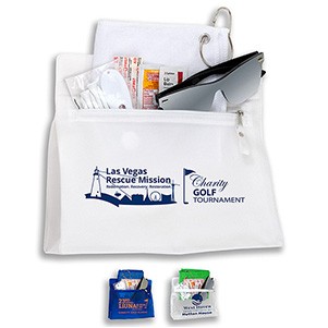 "LAYOVER" 16 Piece Golf Kit in Travel Pack with Components inserted into Zipper Kit